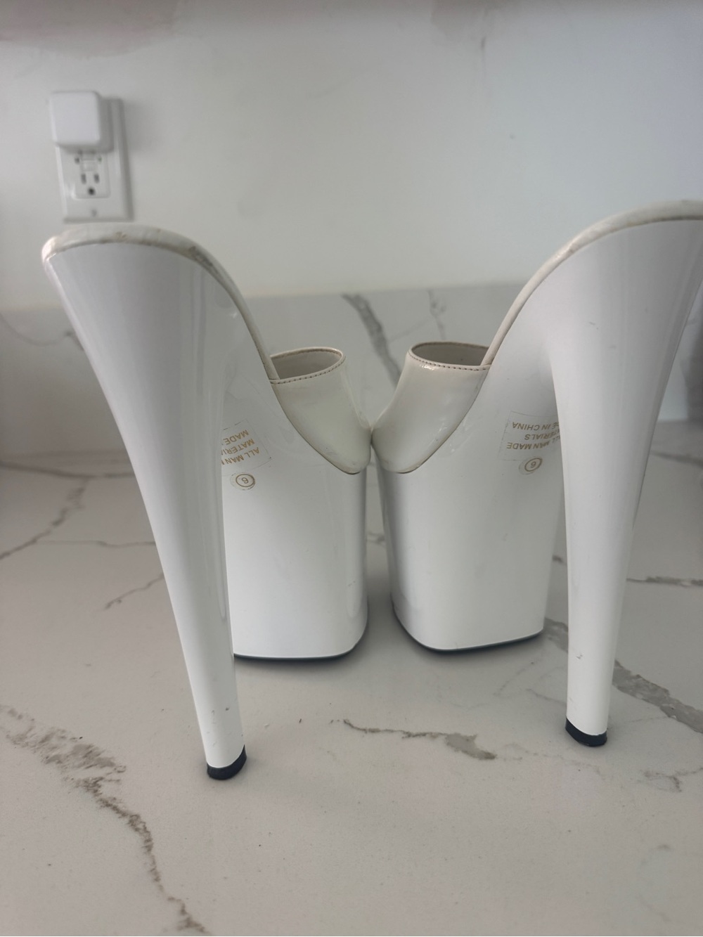 White High Platform Stiletto Mules - Glossy Slip-On Heels